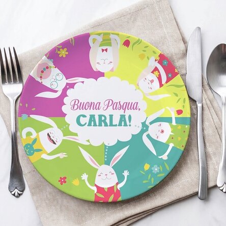 Piatto personalizzato con scritta - Coniglietti di Pasqua