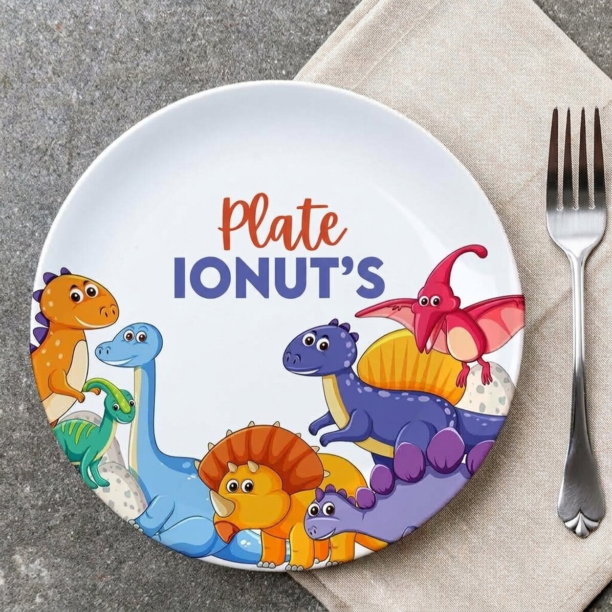 Piatto personalizzato con scritta - Dinosauri