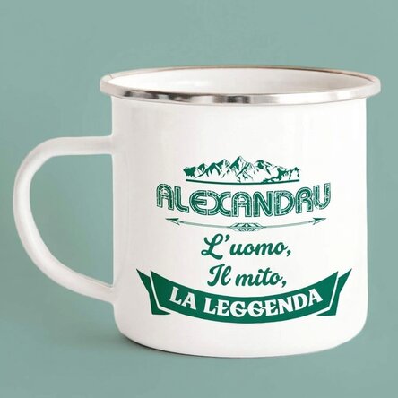 Tazza in metallo smaltato personalizzata con nome - The Legend