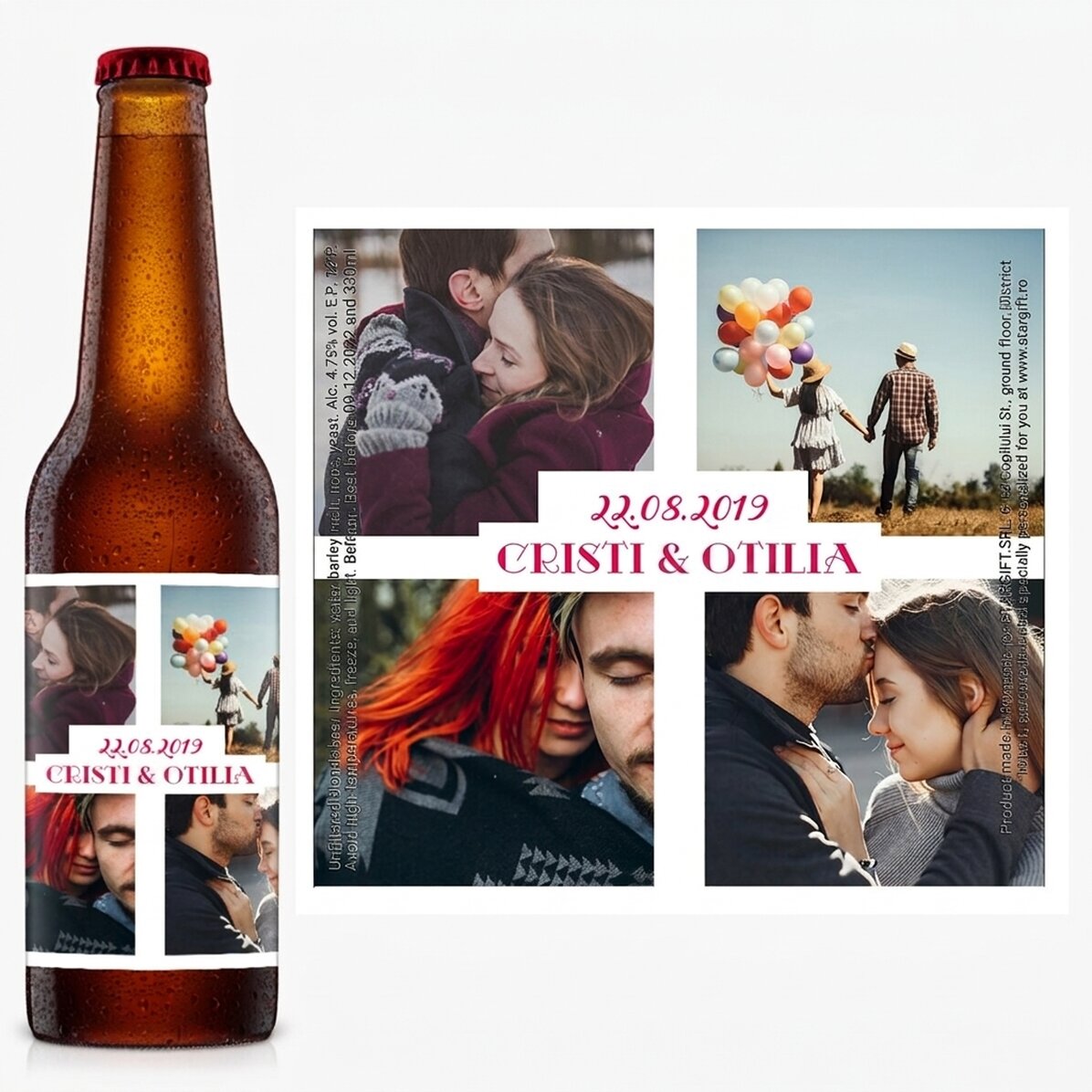 Birra personalizzata con 4 foto e testo - Love