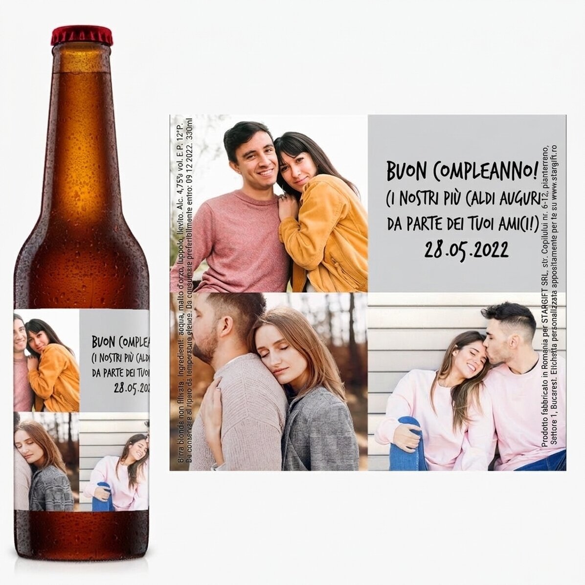 Birra personalizzata con 3 foto e un testo