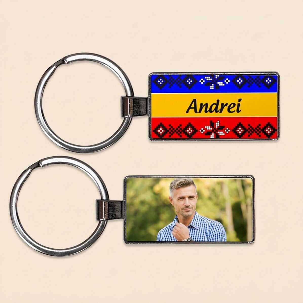 Portachiavi personalizzato con foto e testo - Bandiera della Romania