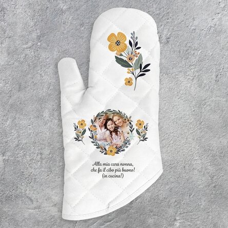 Guanto da cucina personalizzato con foto e testo - Modello a fiori