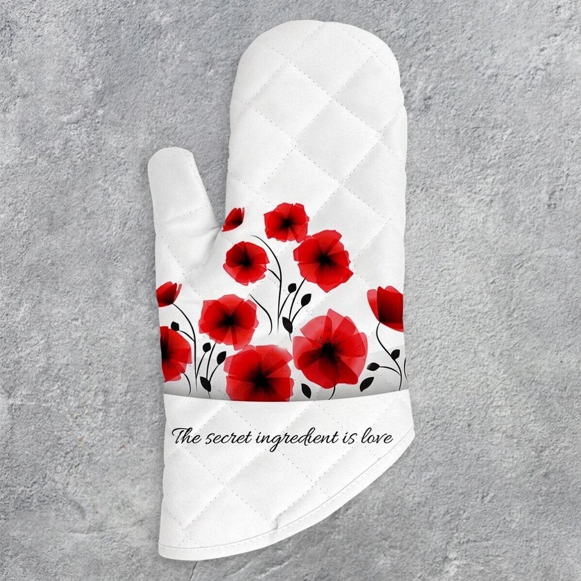Guanto da cucina personalizzato con la scritta "Love mom"