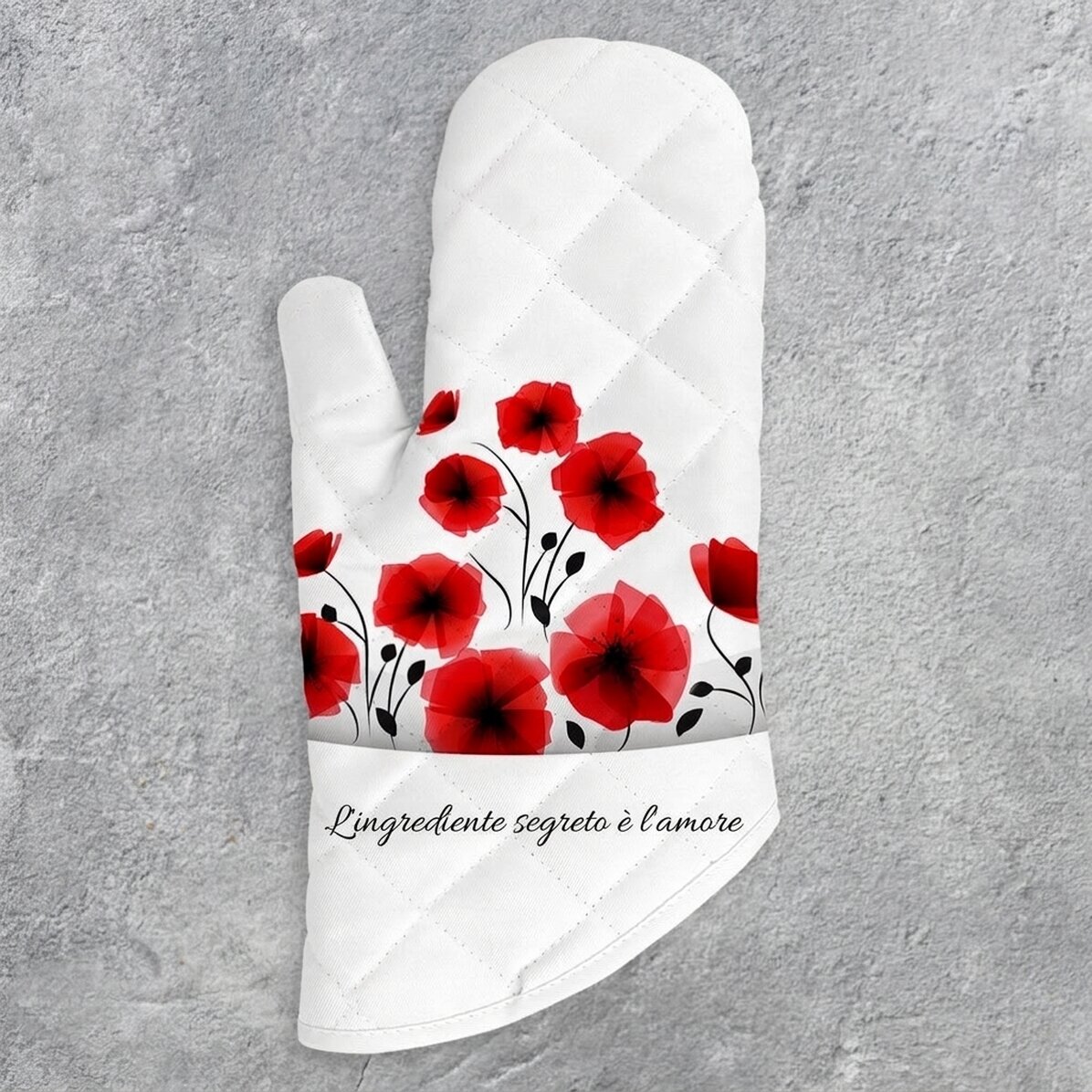 Guanto da cucina personalizzato con la scritta "Love mom"