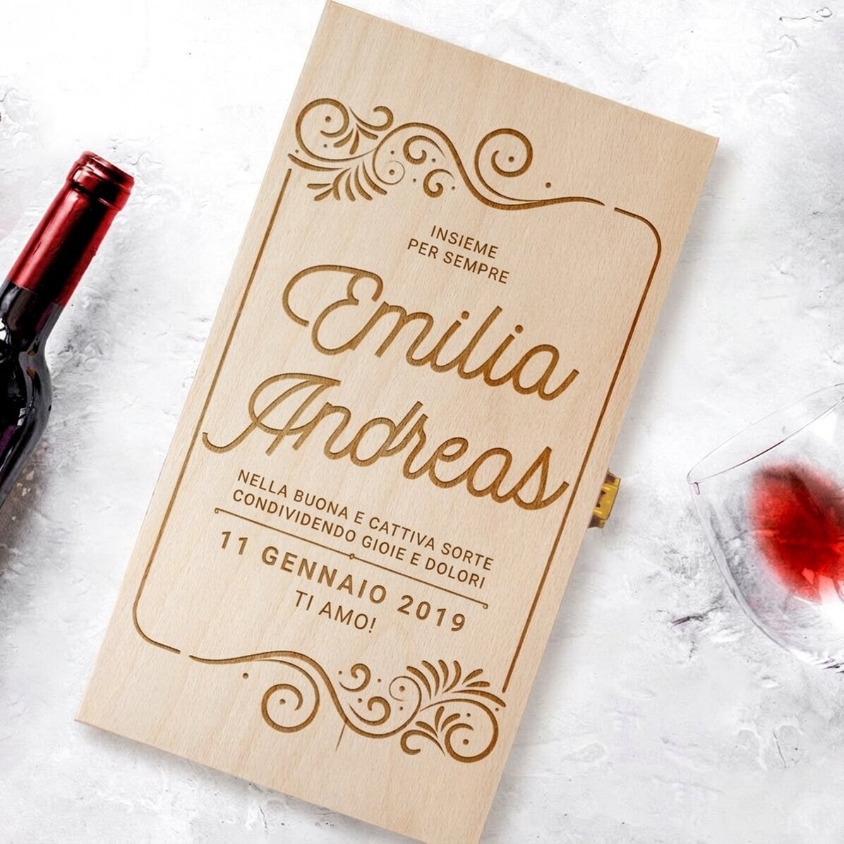 Confezione personalizzata per due bottiglie di vino - Messaggio per gli sposi