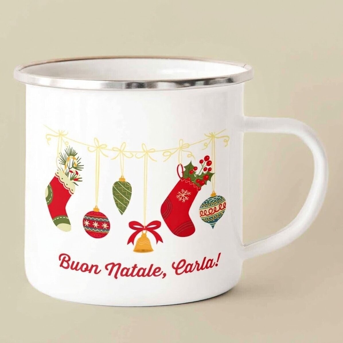 Tazza smaltata personalizzata con scritta - Calzini