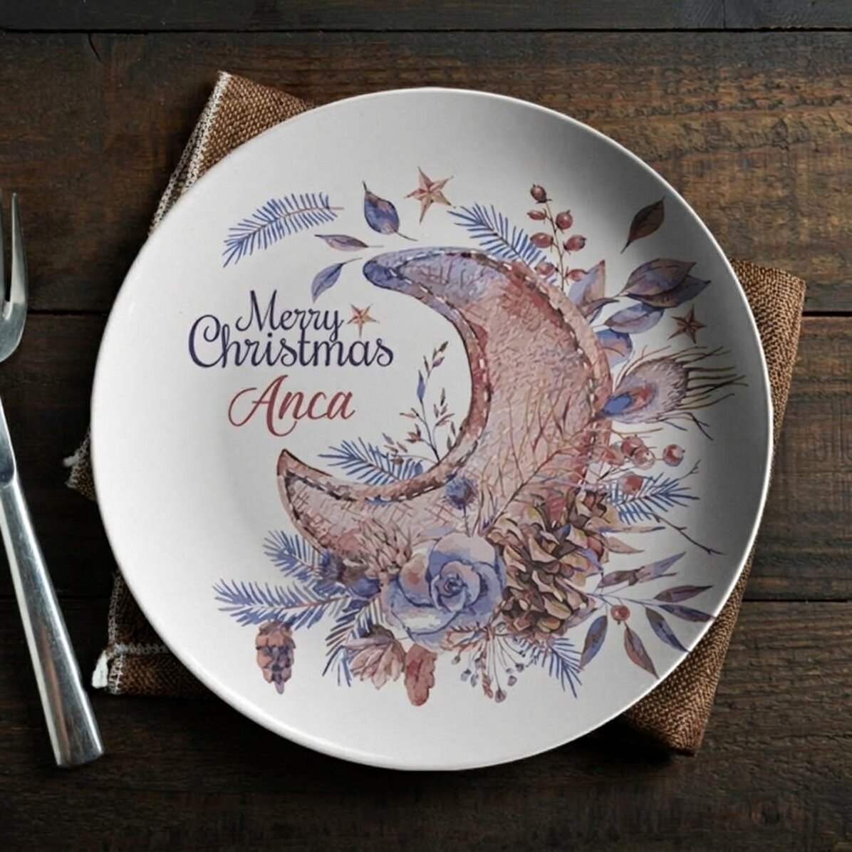 Piatto personalizzato con scritta - Christmas flowers