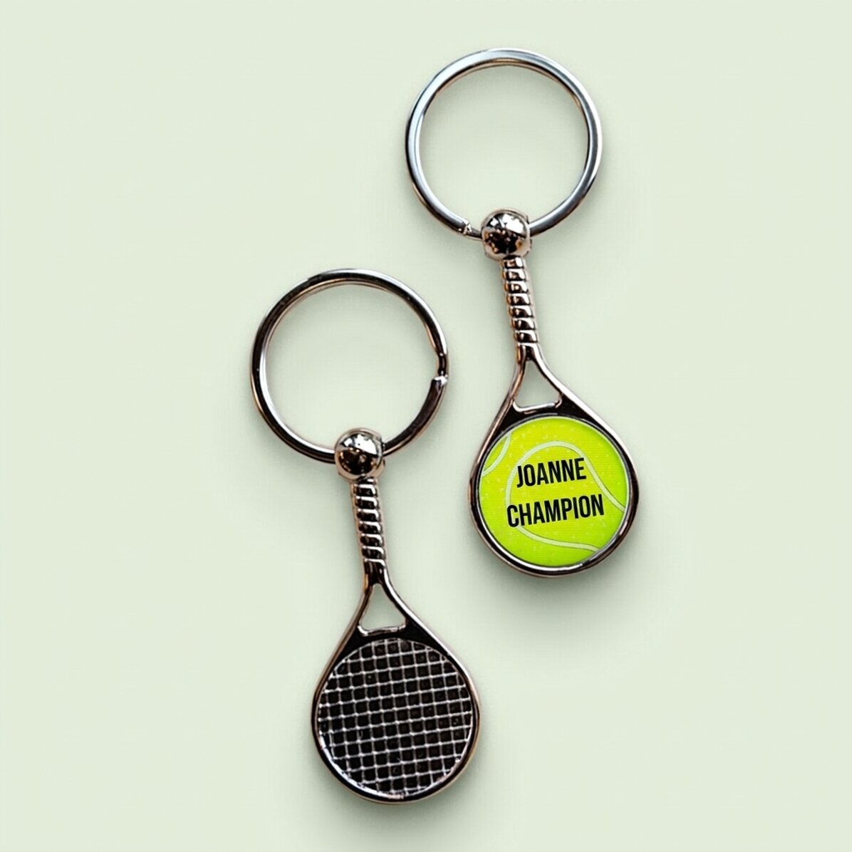 Portachiavi a forma di racchetta da tennis personalizzato con scritta - Campione
