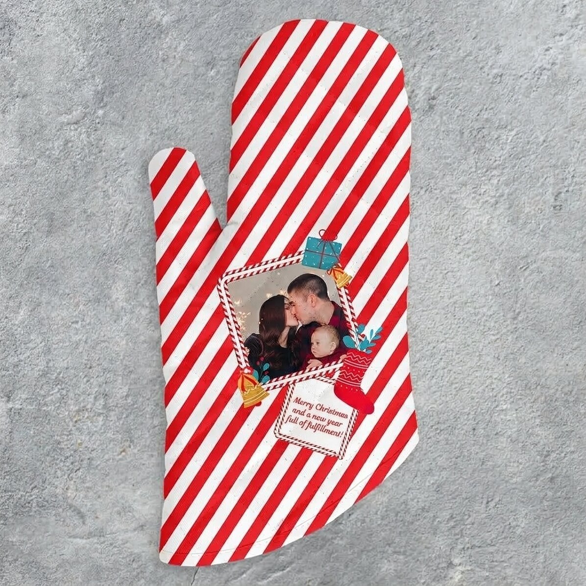 Guanto da cucina personalizzato con foto e testo - Candy Cane