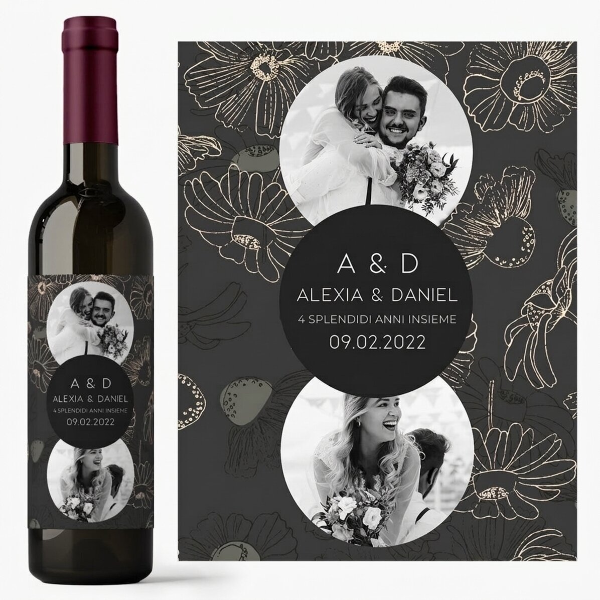 Vino personalizzato con una frase e 2 foto - Anniversario