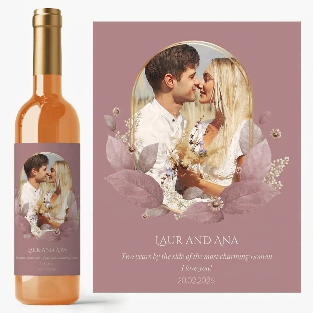 Vino personalizzato con testo e foto - Floral
