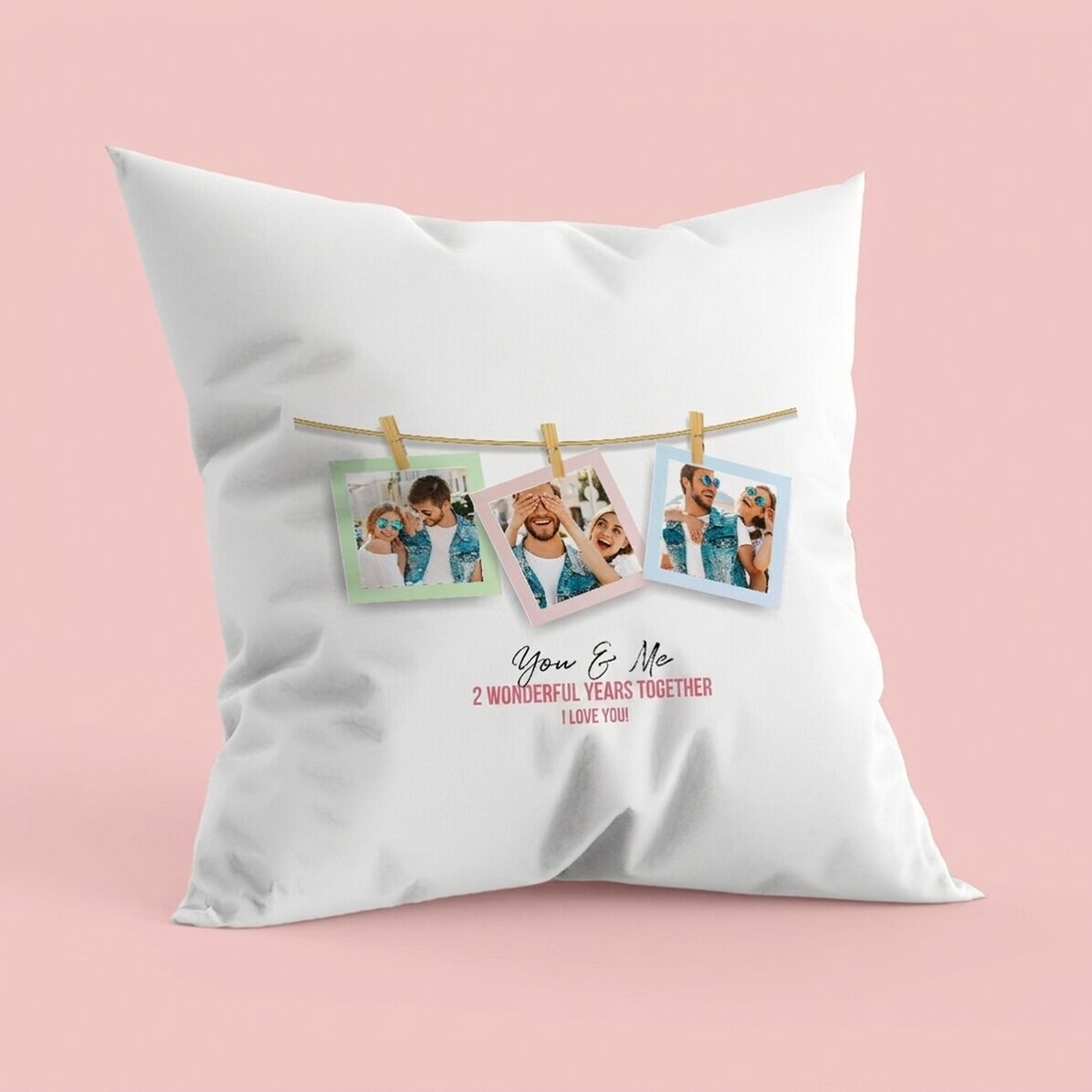 Cuscino personalizzato con 3 foto incorniciate e testo
