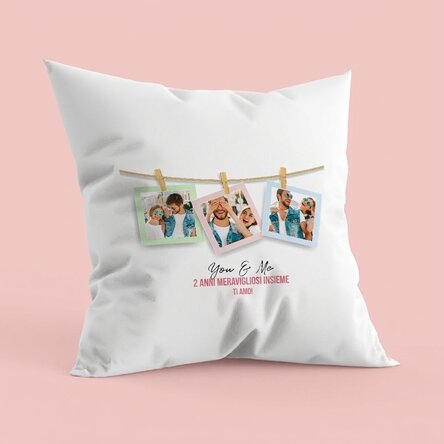 Cuscino personalizzato con 3 foto incorniciate e testo