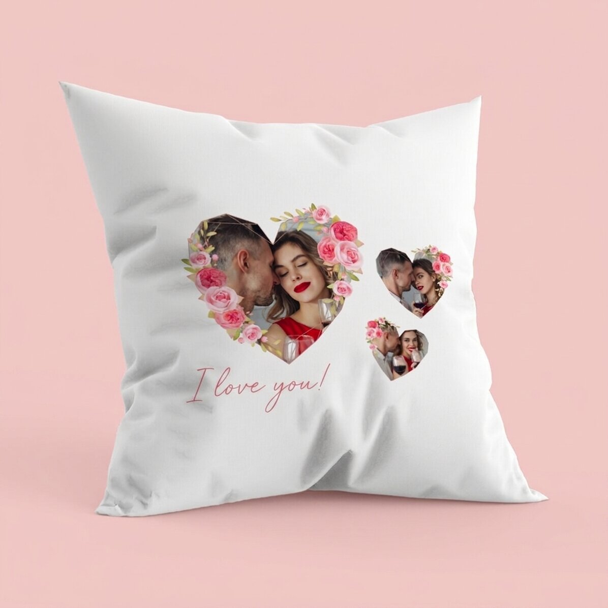 Cuscino personalizzato con testo e 3 foto