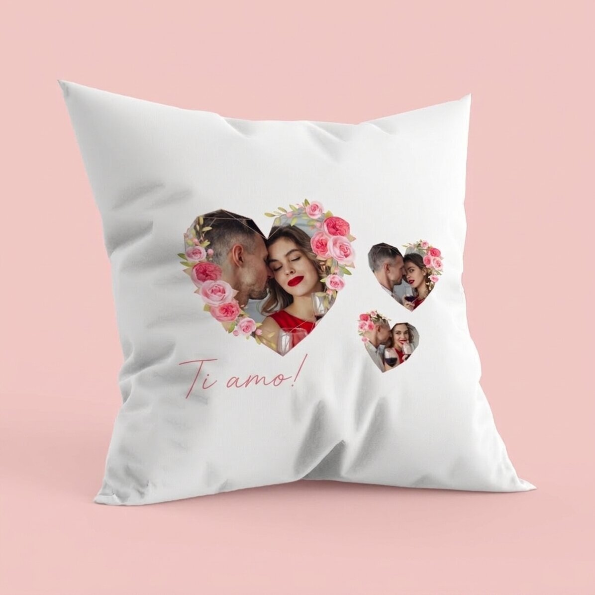 Cuscino personalizzato con testo e 3 foto