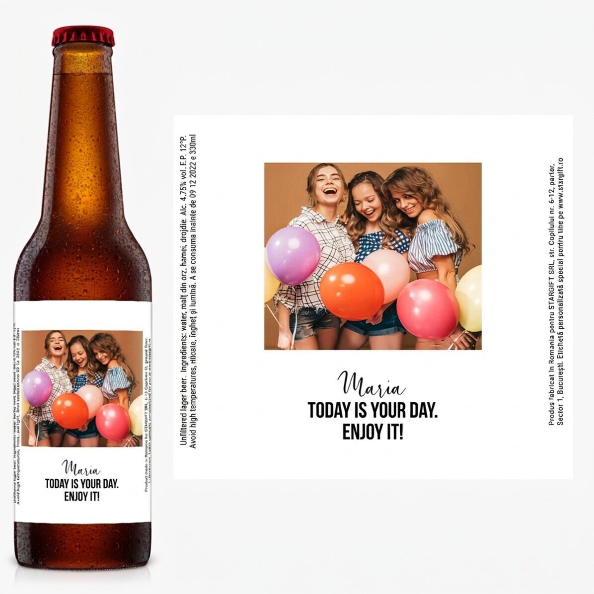 Birra personalizzata con una frase e una foto - Felicità