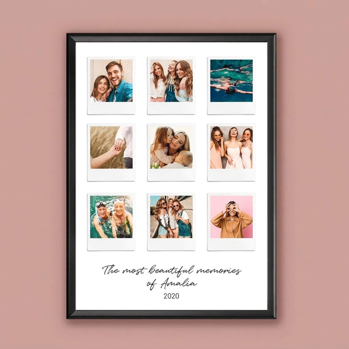 Quadro personalizzato con testo e 9 foto in stile Polaroid - I momenti più belli