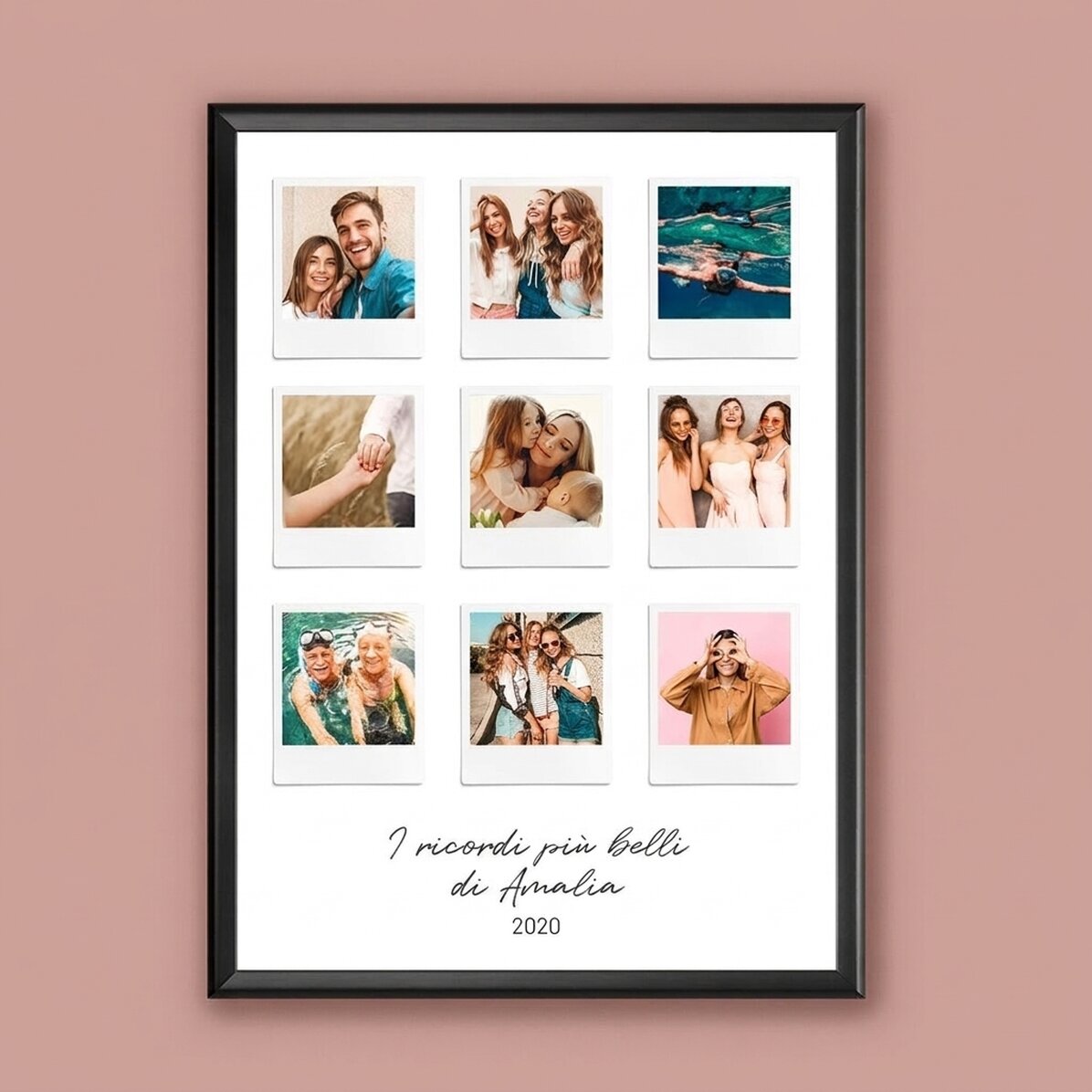 Quadro personalizzato con testo e 9 foto in stile Polaroid - I momenti più belli