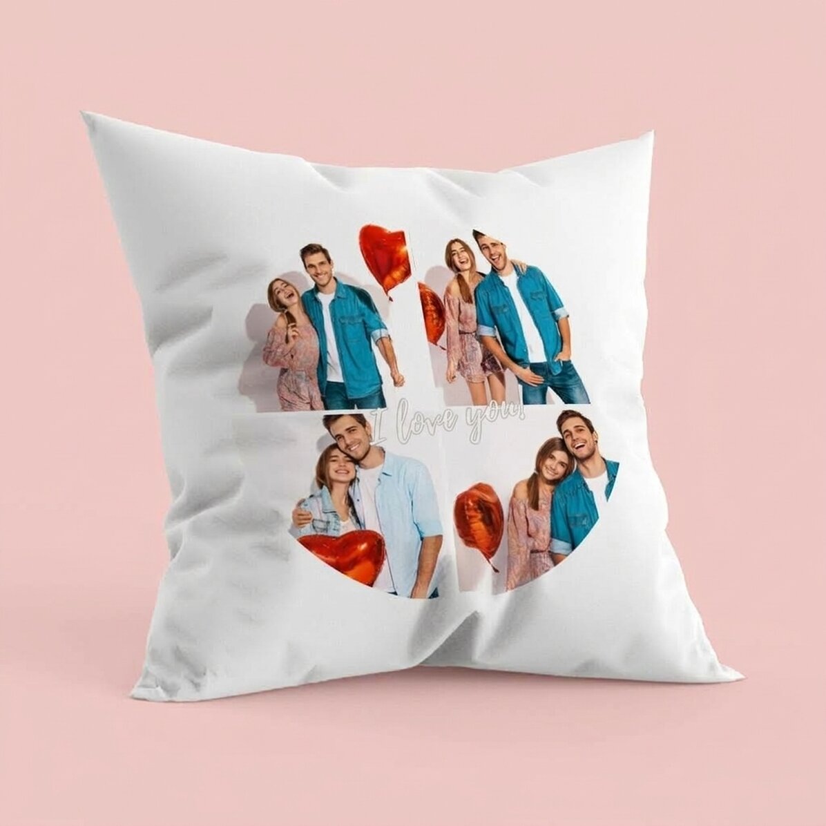 Cuscino personalizzato con 4 foto a forma di cerchio