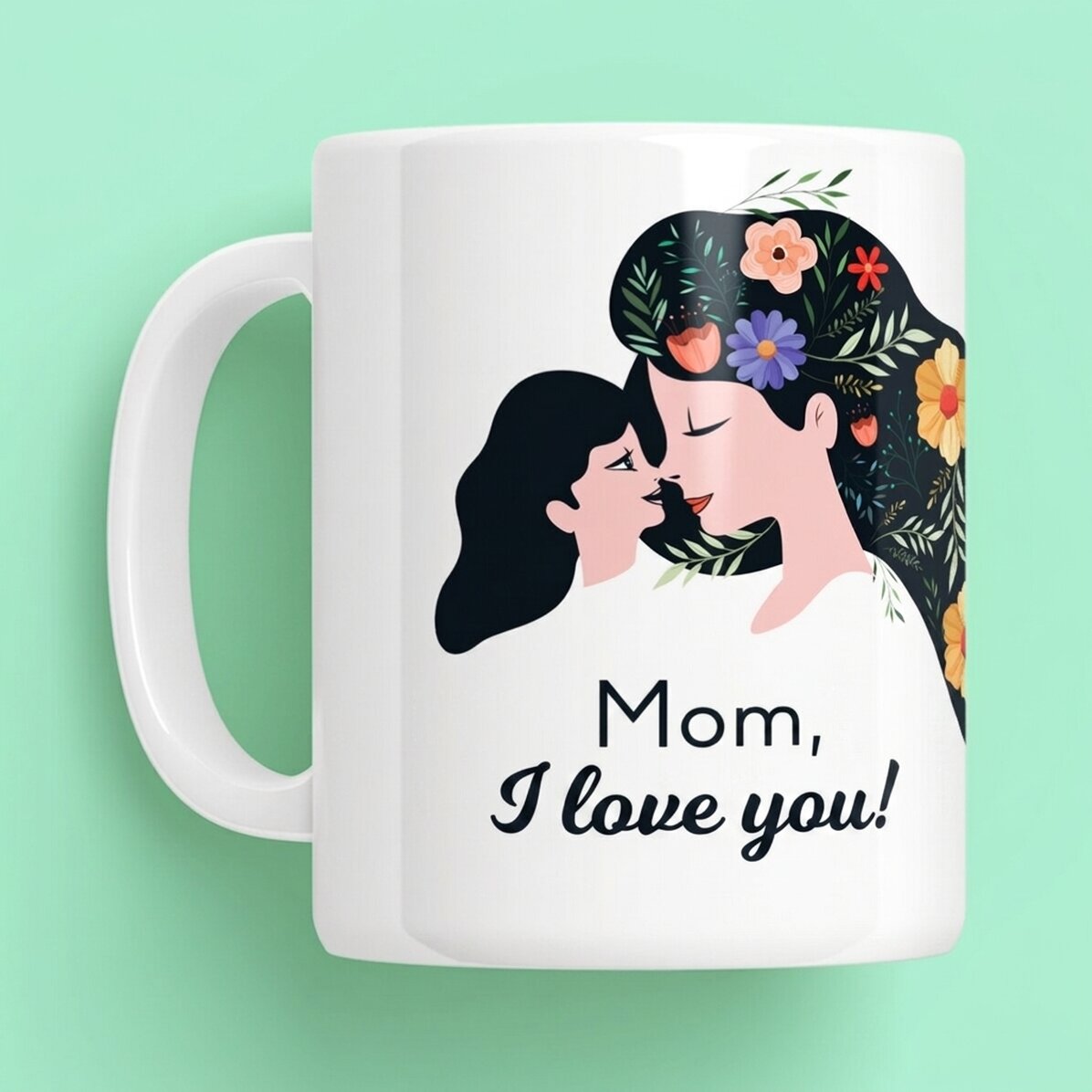 Tazza personalizzata con la scritta: "Mamma, ti voglio bene!"