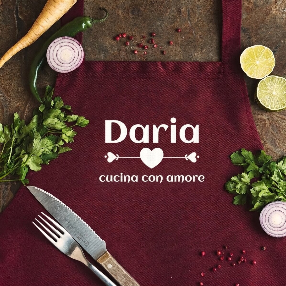 Set personalizzato con scritta - Cuciniamo con amore