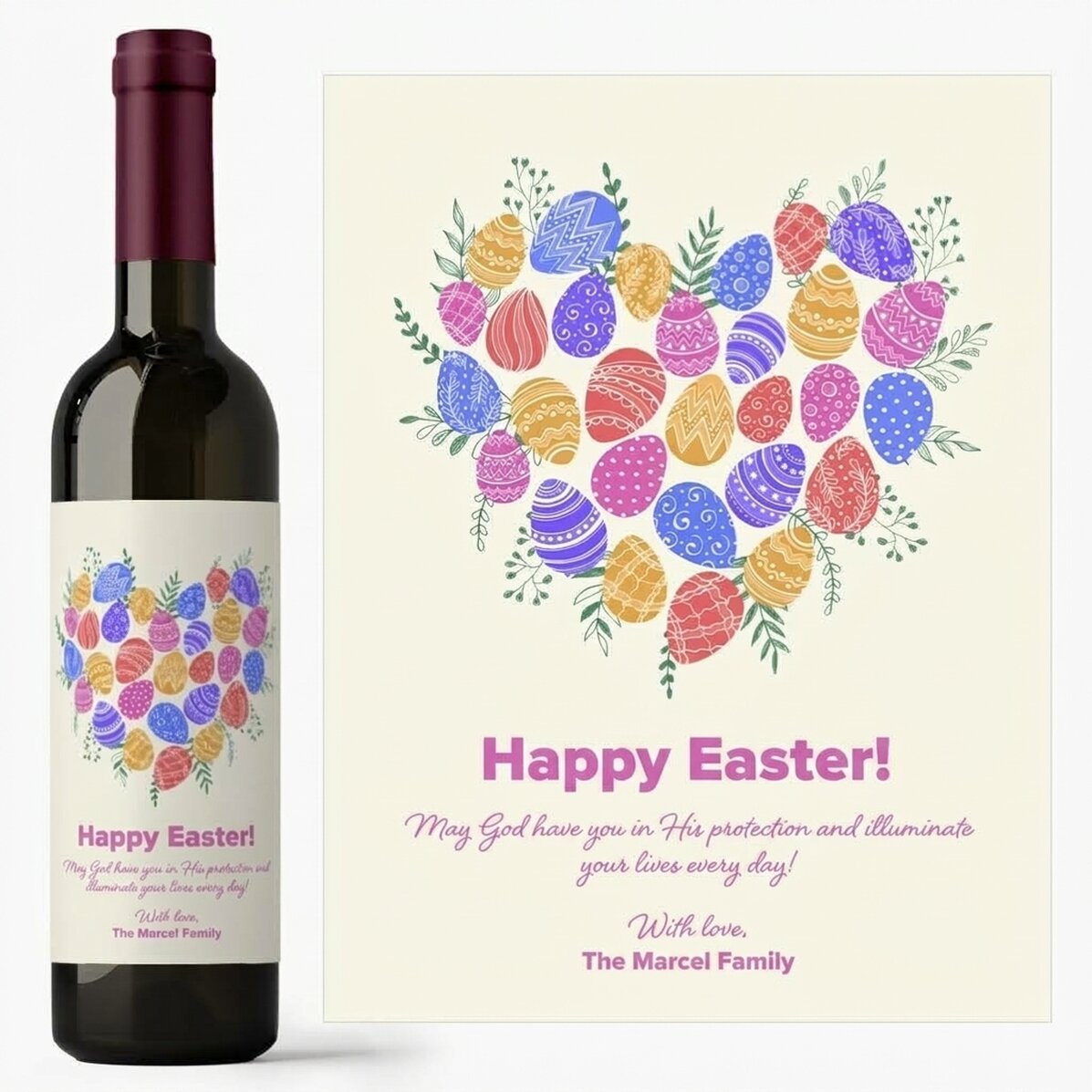 Vino personalizzato con dedica per Pasqua - modello Cuore