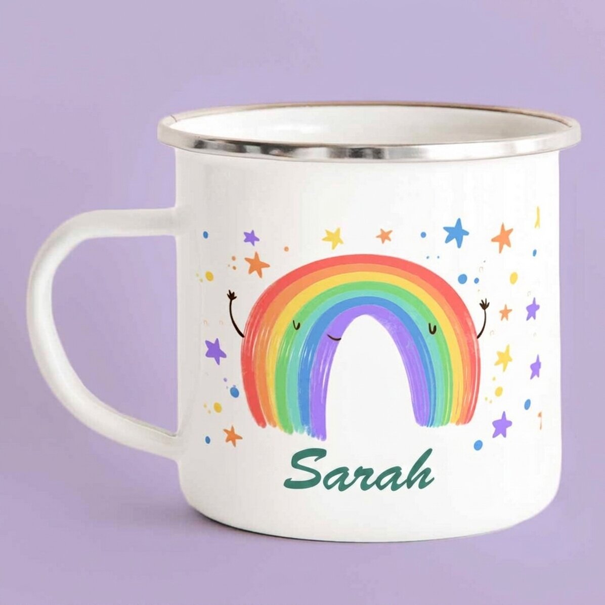 Tazza in metallo smaltato con scritta - Rainbow