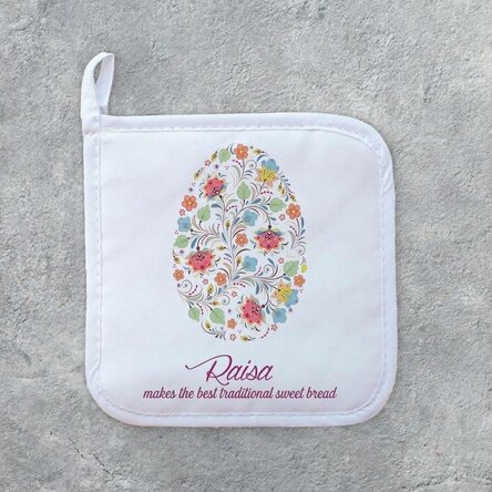 Supporto per pentole calde personalizzato con la scritta "Happy Easter"