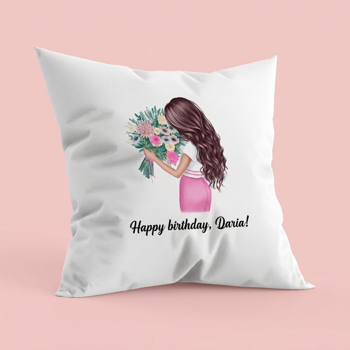 Cuscino personalizzato con scritta - Ragazza con fiori