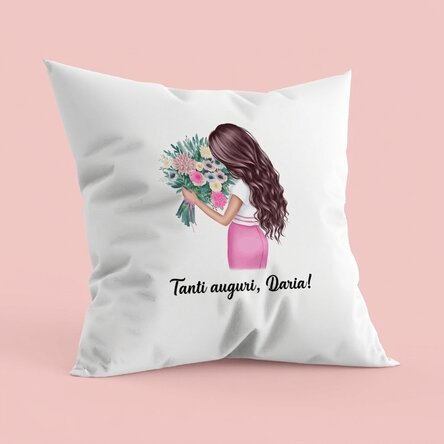 Cuscino personalizzato con scritta - Ragazza con fiori