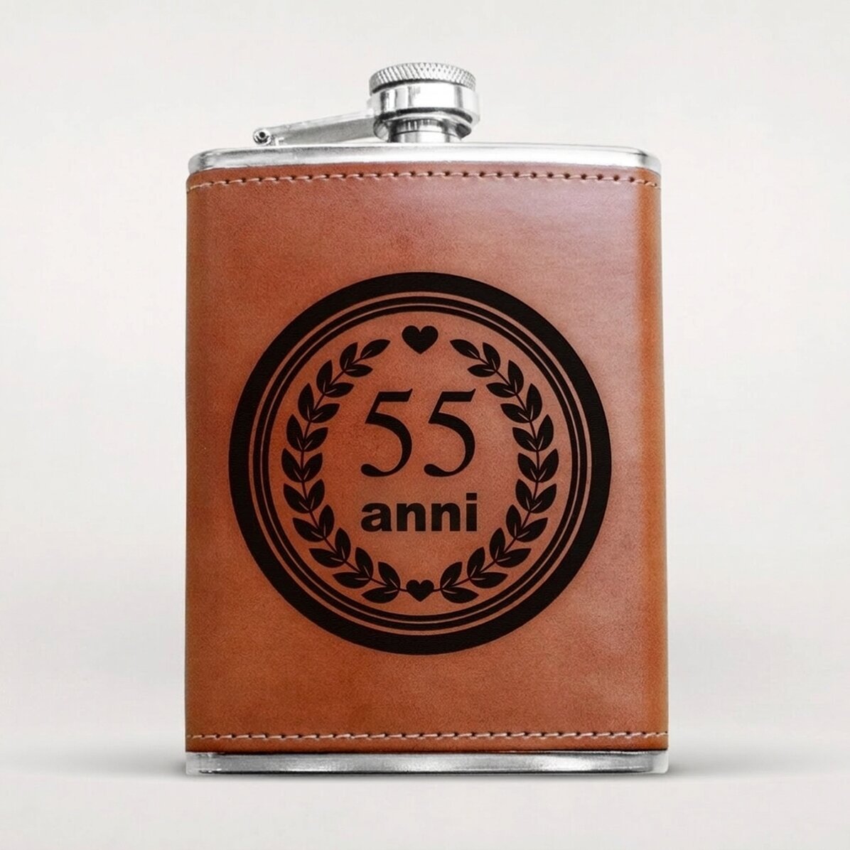 Bottiglietta tascabile personalizzata rivestita in pelle - Anniversario