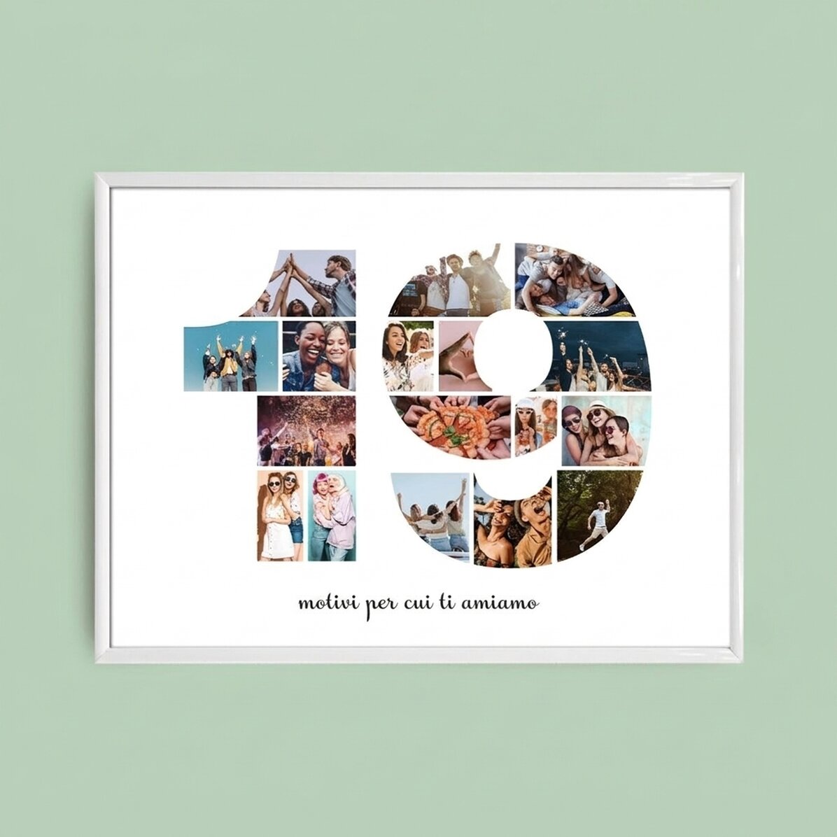 Quadro paesaggistico personalizzato con 17 foto del modello n. 19 e messaggio di testo
