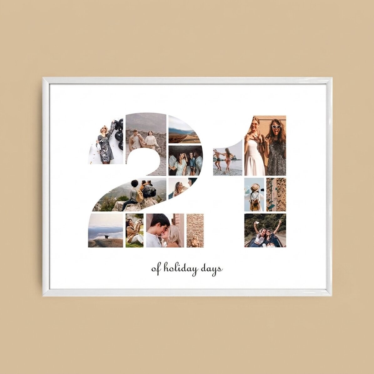 Quadro paesaggistico personalizzato con 15 foto, modello n. 21 e messaggio di testo