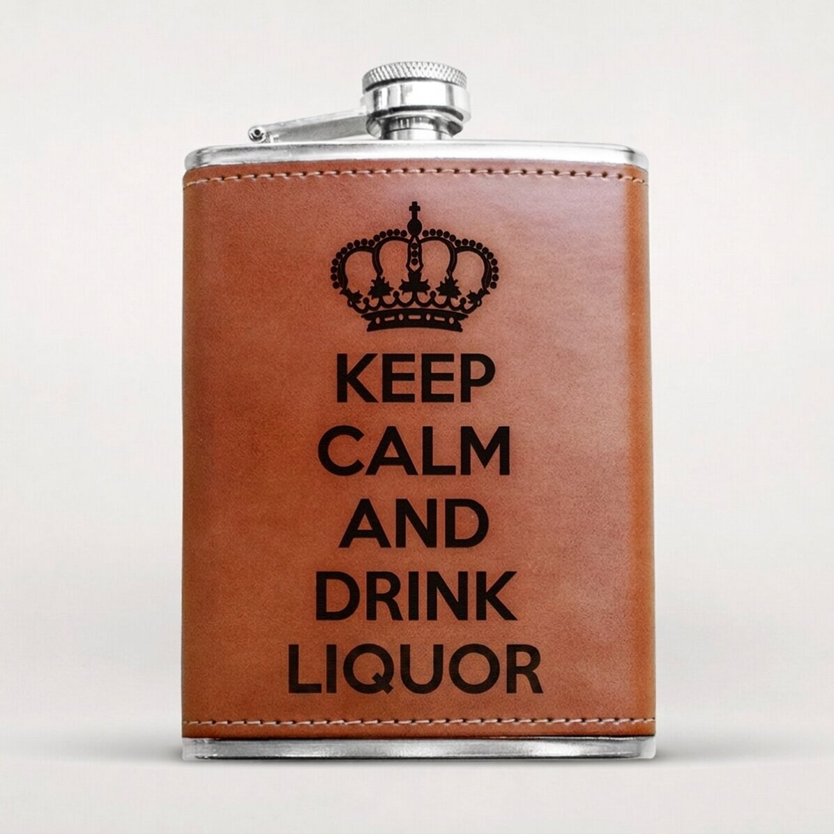 Bottiglietta tascabile personalizzata rivestita in pelle - Keep Calm