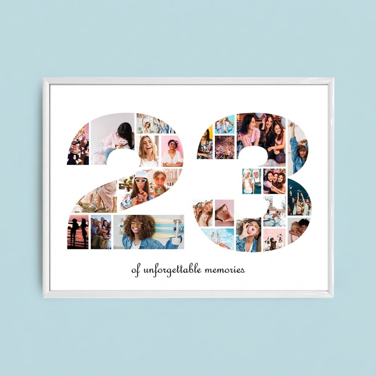 Quadro paesaggistico personalizzato con 25 foto, modello n. 23 e messaggio di testo