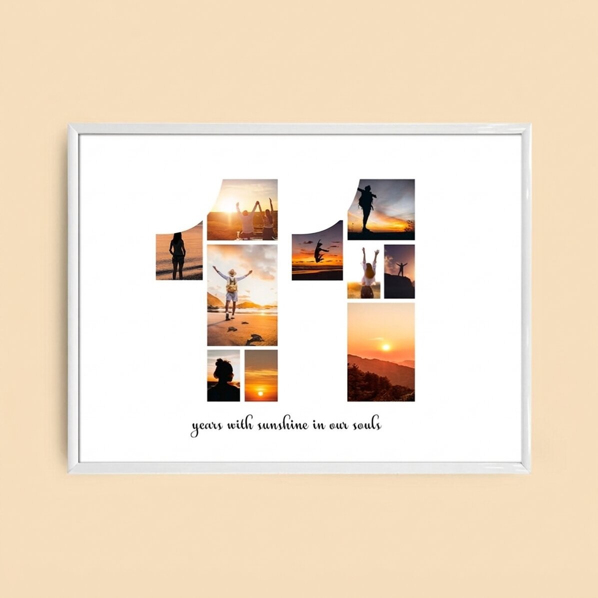 Quadro paesaggistico personalizzato con 10 foto, modello n. 11 e messaggio di testo