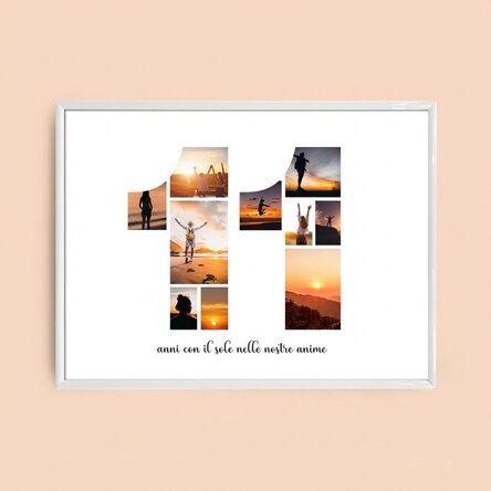 Quadro paesaggistico personalizzato con 10 foto, modello n. 11 e messaggio di testo