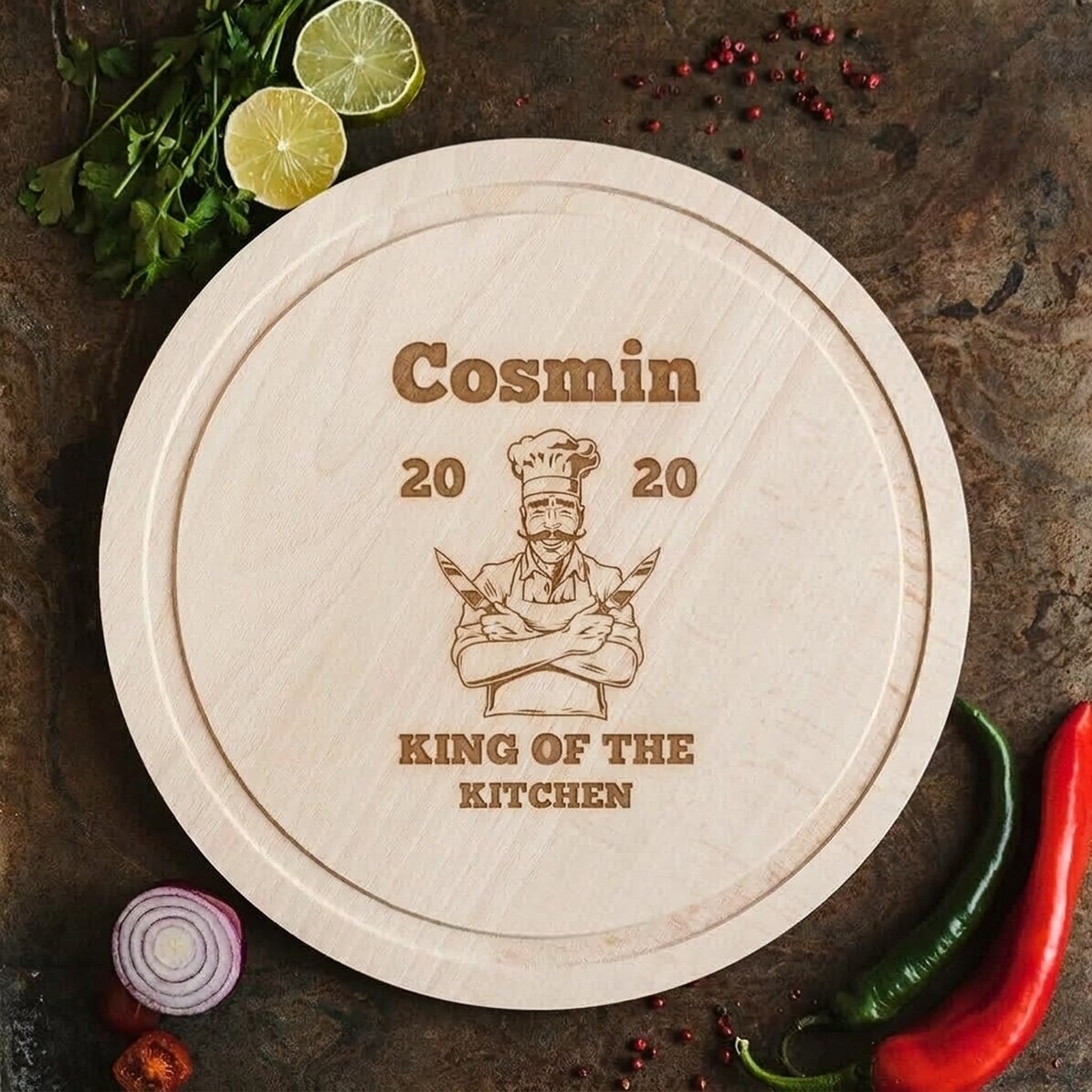 Tagliere rotondo personalizzato - King of the Kitchen