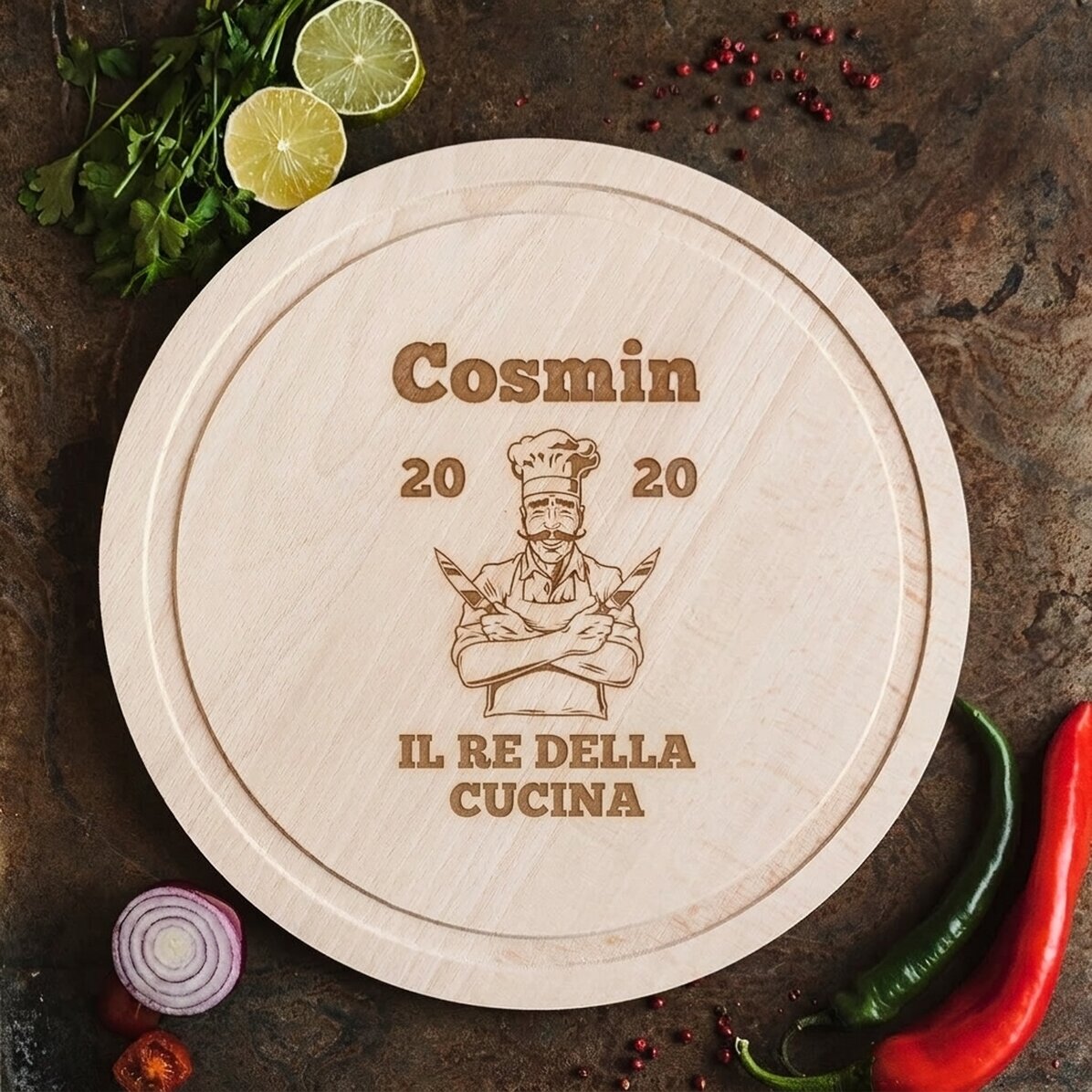 Tagliere rotondo personalizzato - King of the Kitchen