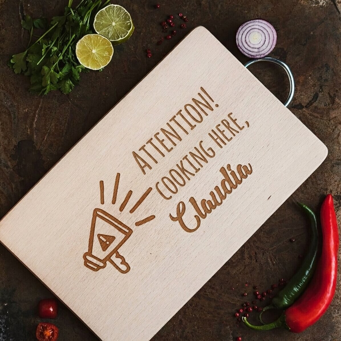 Tagliere personalizzato - Attenzione, qui si cucina...