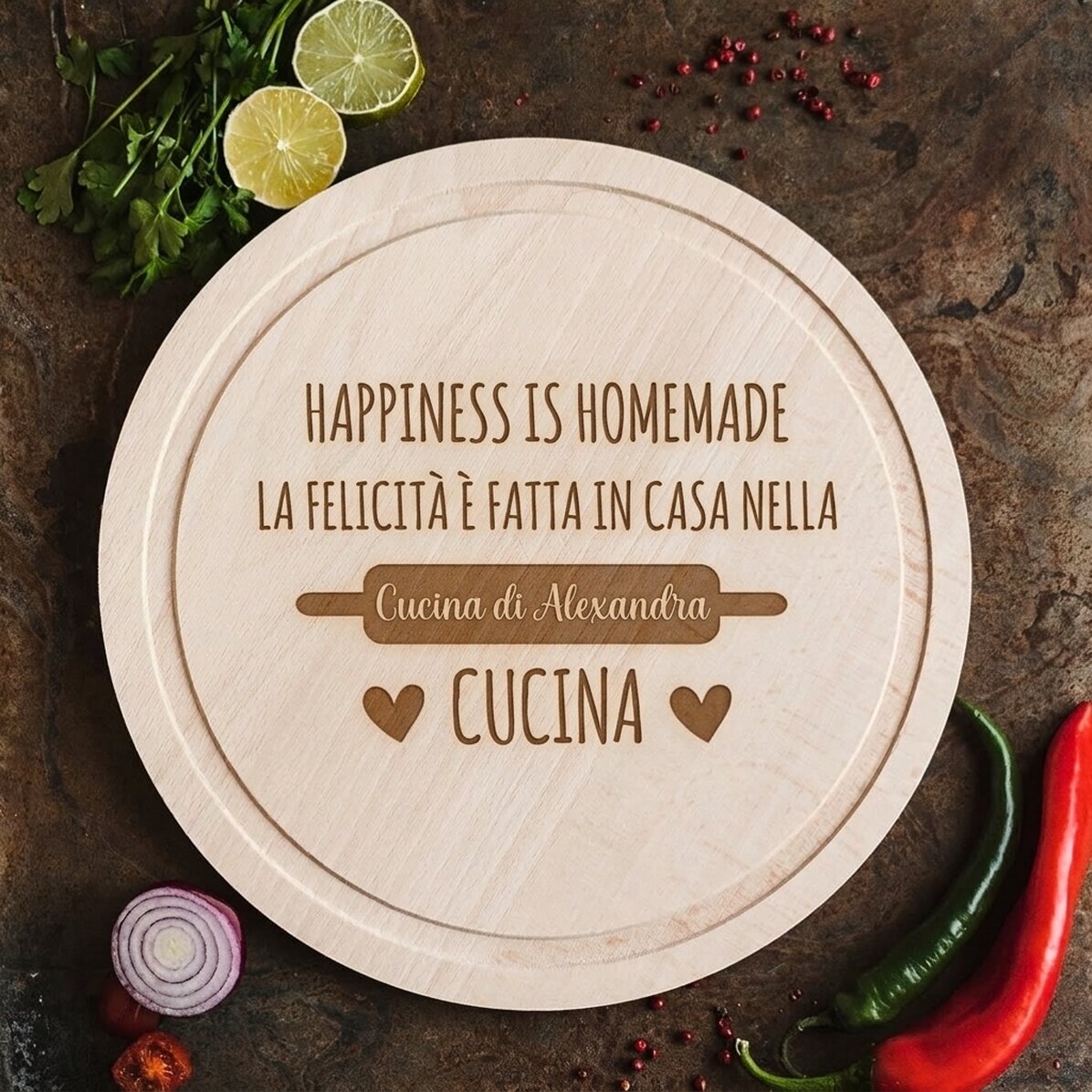 Tagliere rotondo personalizzato - Homemade Happiness
