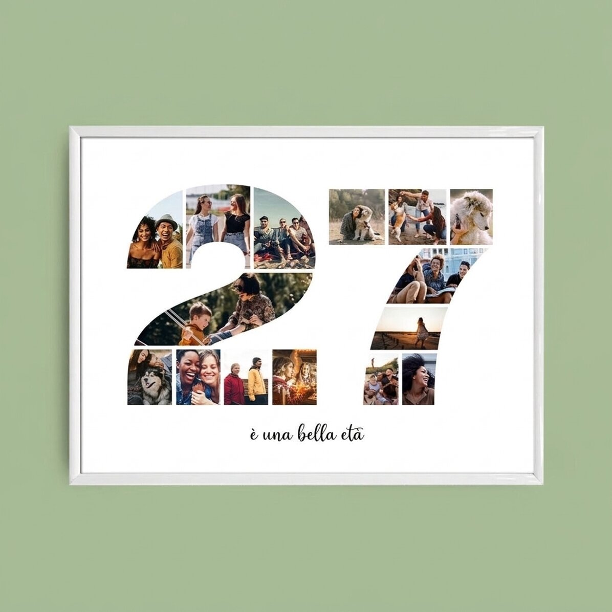 Quadro paesaggistico personalizzato con 15 foto, modello n. 27 e messaggio di testo