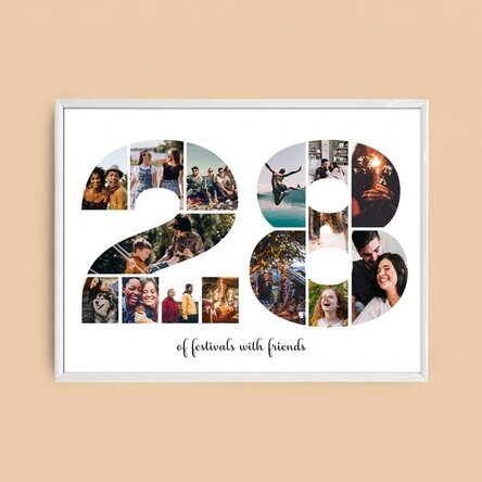 Quadro paesaggistico personalizzato con 15 foto, modello n. 28 e messaggio di testo