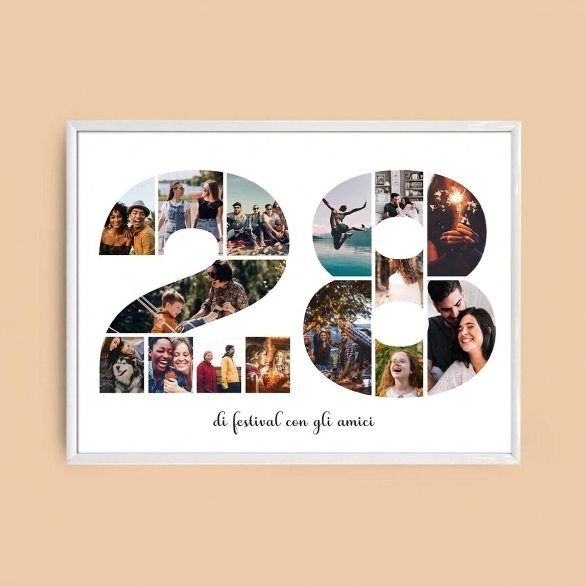 Quadro paesaggistico personalizzato con 15 foto, modello n. 28 e messaggio di testo