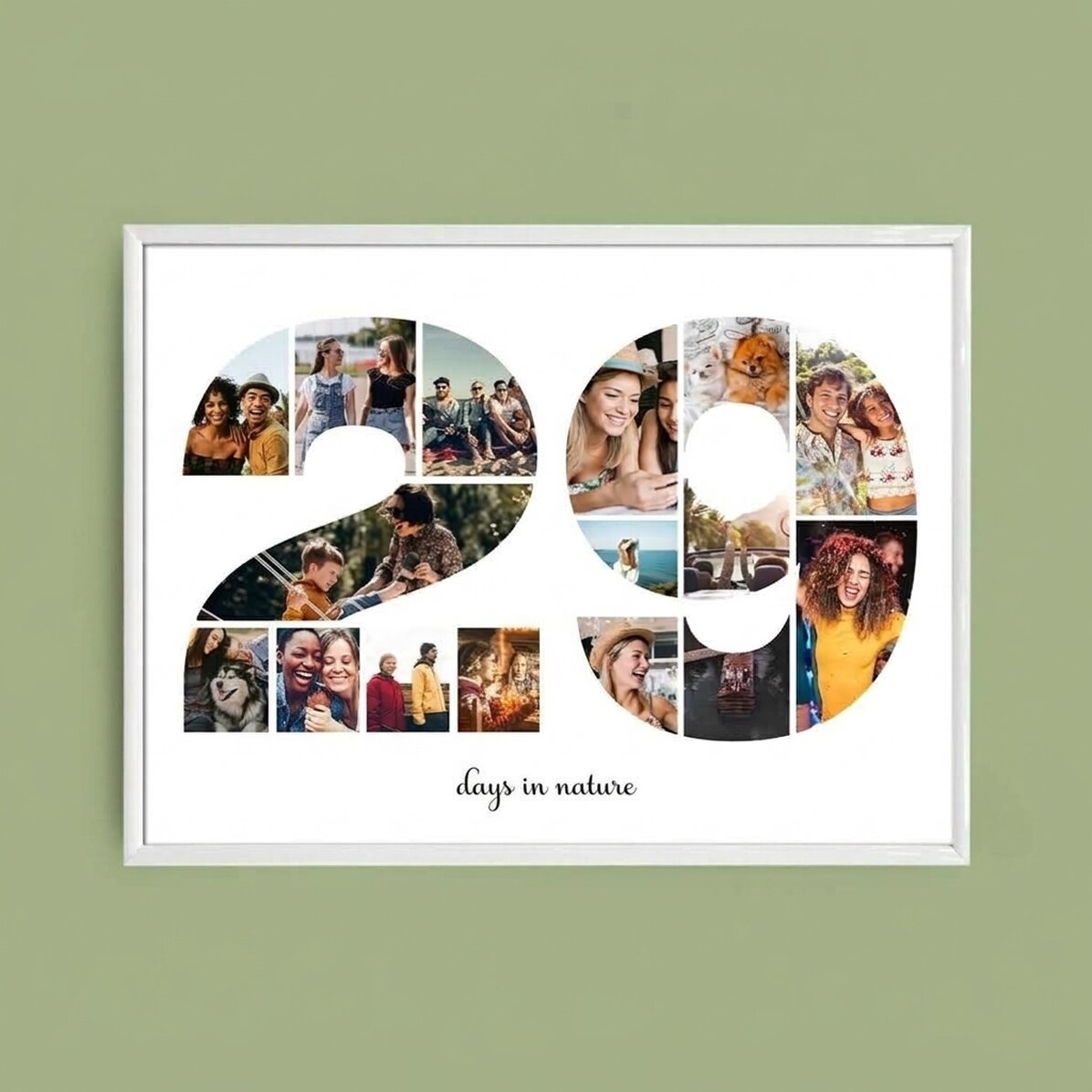 Quadro personalizzato in formato orizzontale con 16 foto, modello n. 29 e messaggio di testo