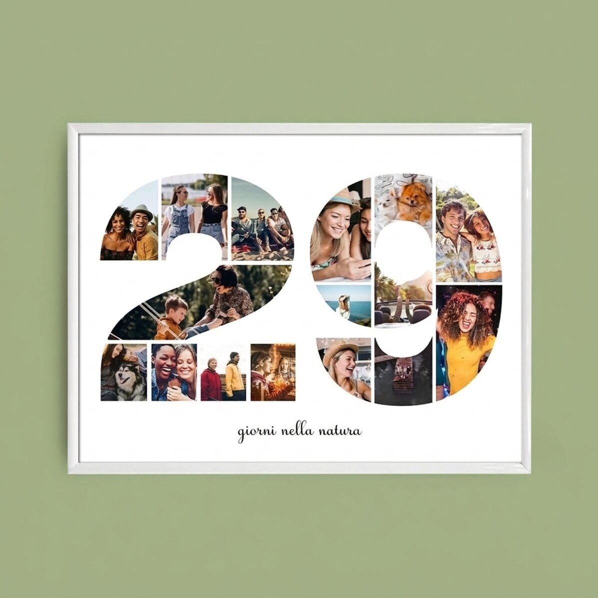 Quadro personalizzato in formato orizzontale con 16 foto, modello n. 29 e messaggio di testo