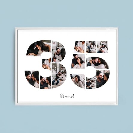 Quadro paesaggistico personalizzato con 14 foto, modello n. 35 e messaggio di testo