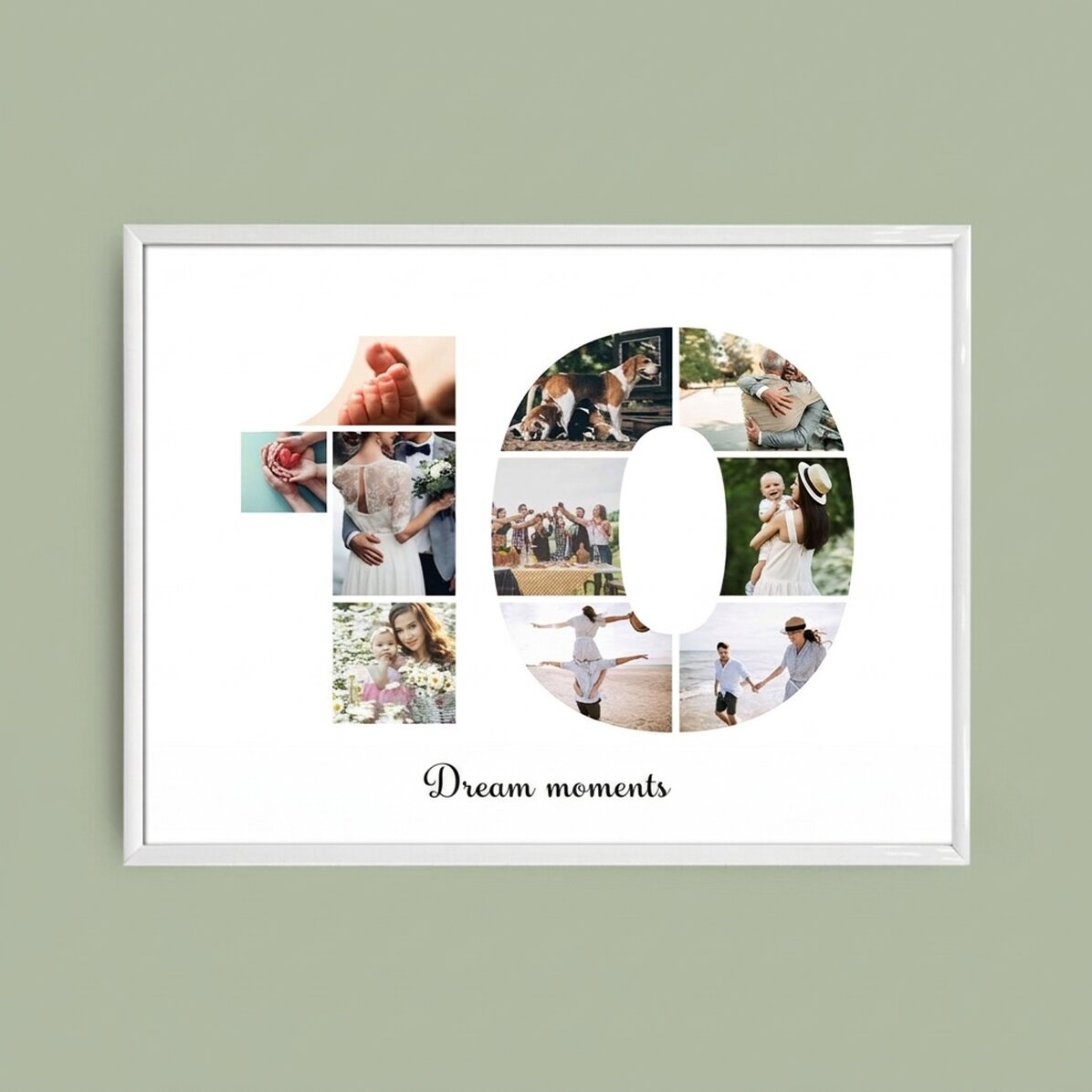 Quadro paesaggistico personalizzato con 10 foto, modello n. 10 e messaggio di testo