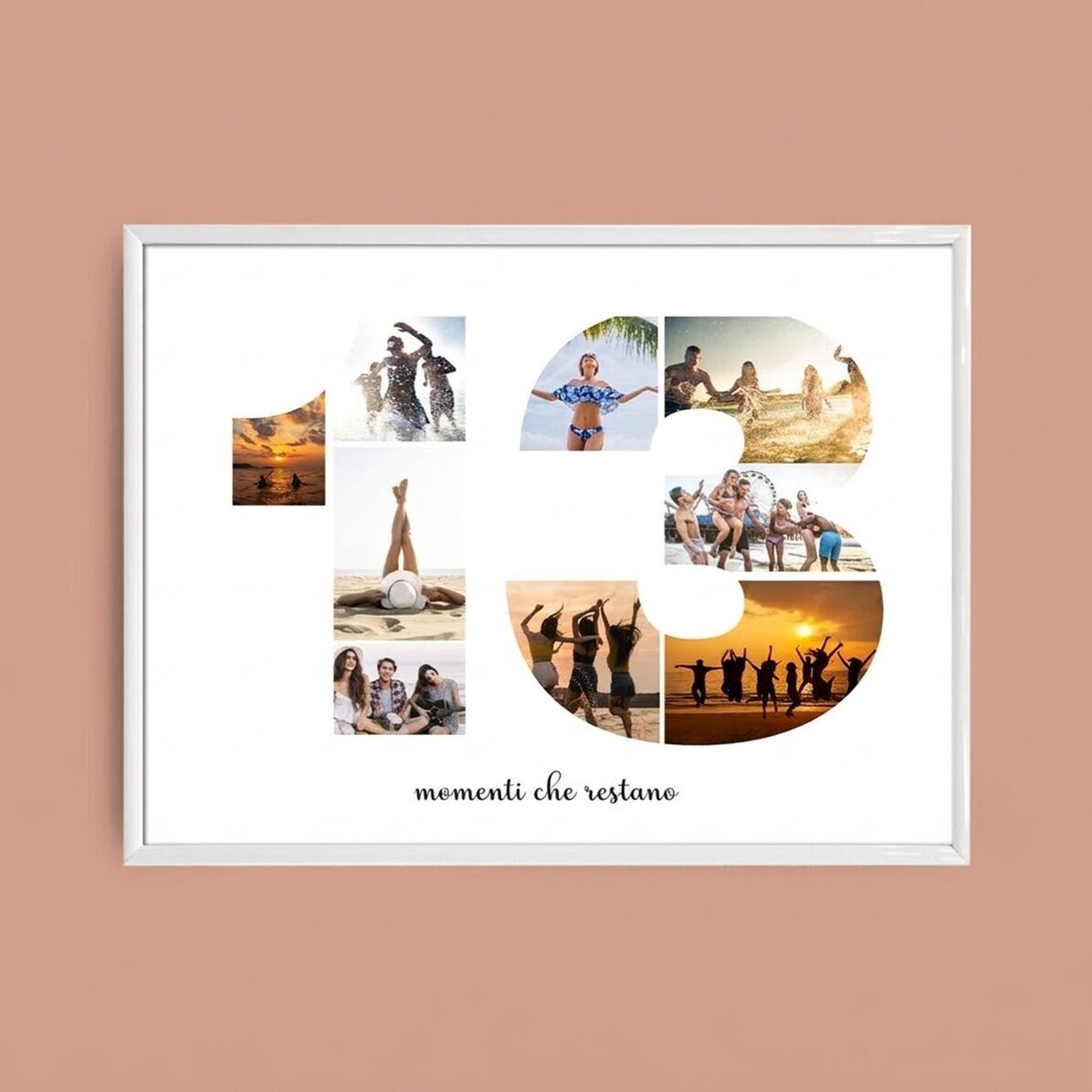 Quadro paesaggistico personalizzato con 9 foto, modello n. 13 e messaggio di testo